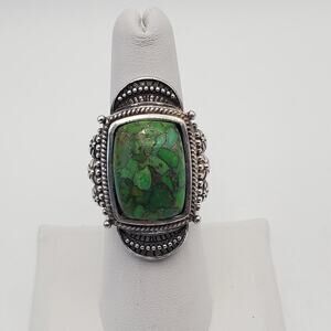 Vintage 925 Sterling Silver Green Copper Turquoise Ring Size 7.75